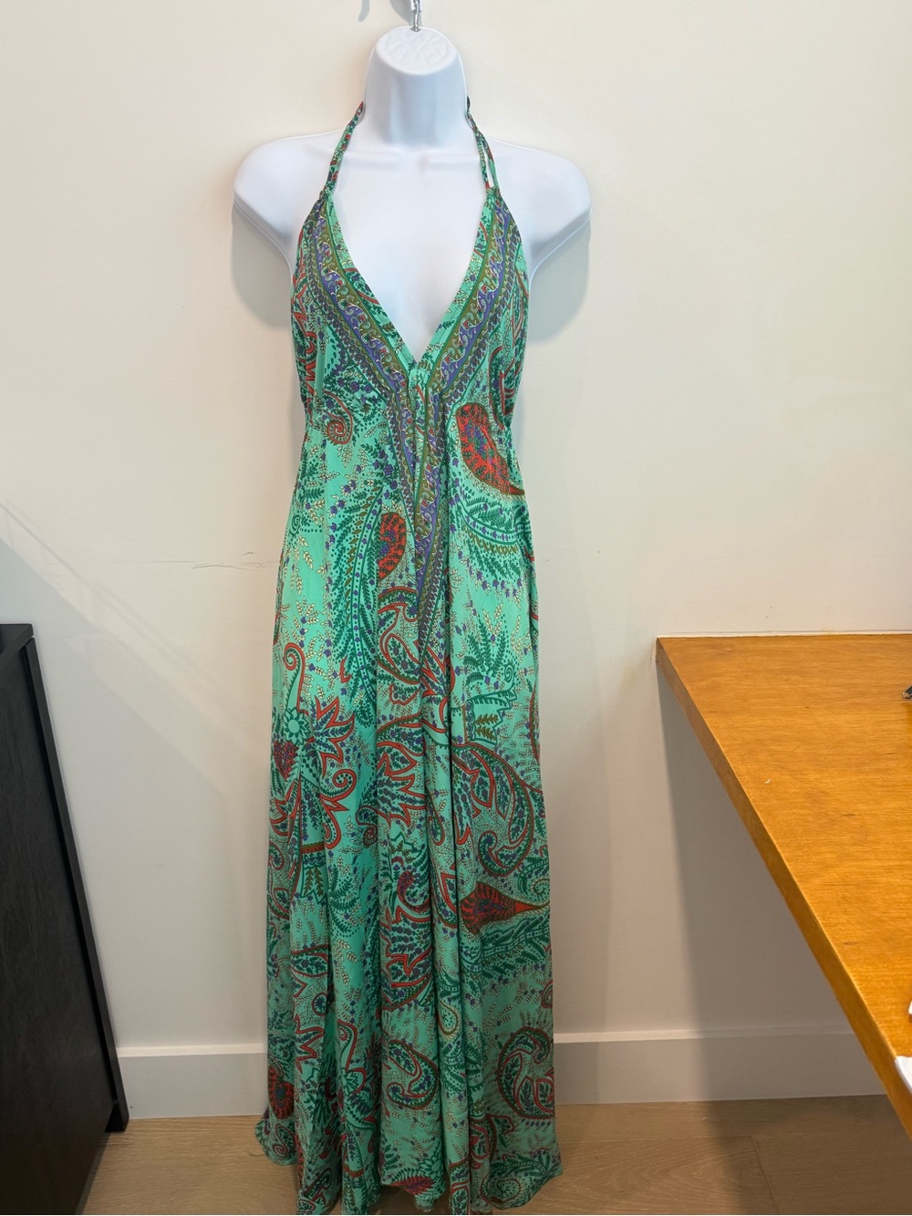 Halter Maxi Dress in Teal Paisley